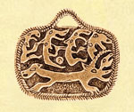 Ящер и человеколоси - бронзовая подвеска - пермский звериный стиль - компания Кудесы